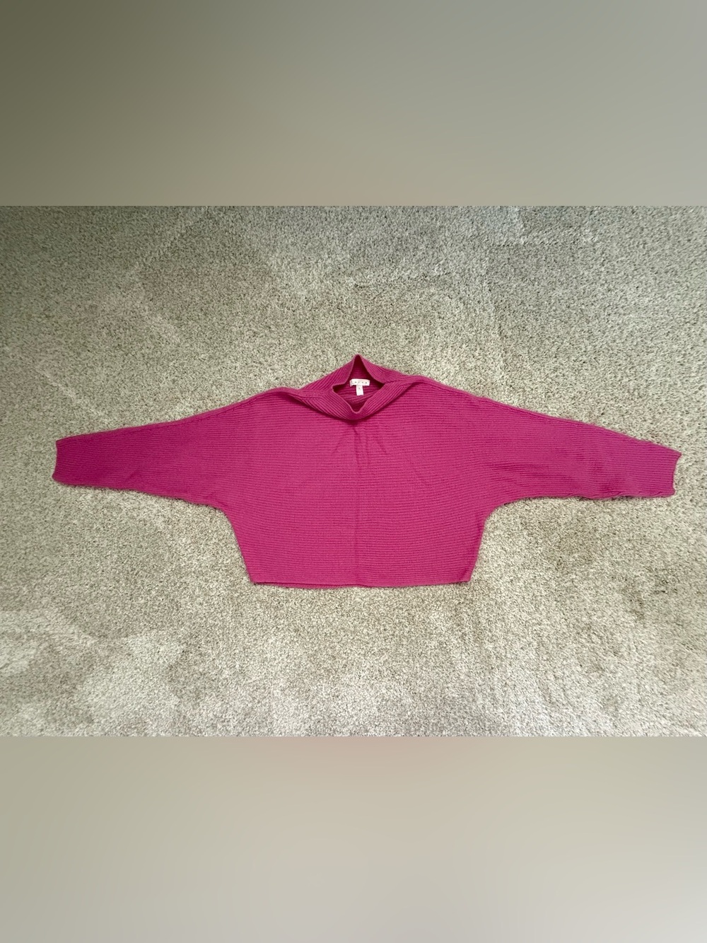 Leith (Anthropologie) Fuchsia Ribbed Cowl-Neck Sweater